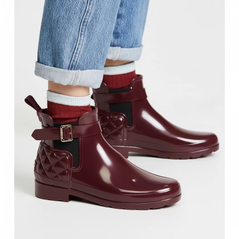 $240 Hunter Women's Original Refined Quilted Gloss Chelsea Waterproof Boots Sz 6